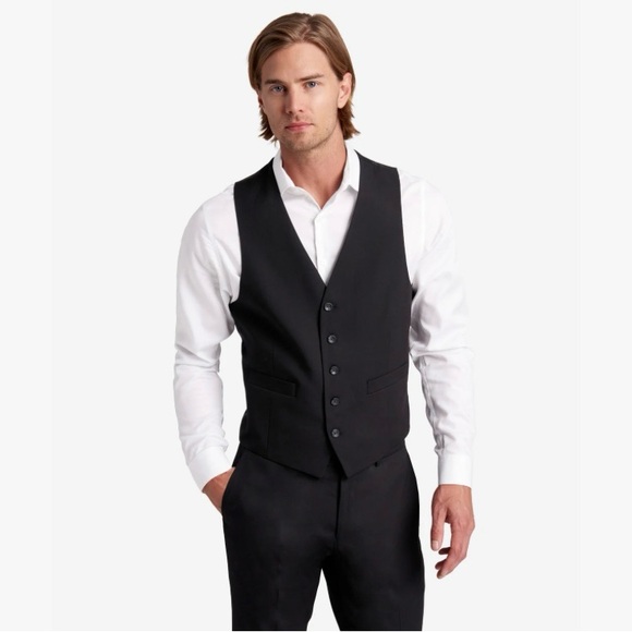 Men's Kenneth Cole Reaction Suit Separate Vest Solid Slim Fit Black Vest Size L - Picture 1 of 14
